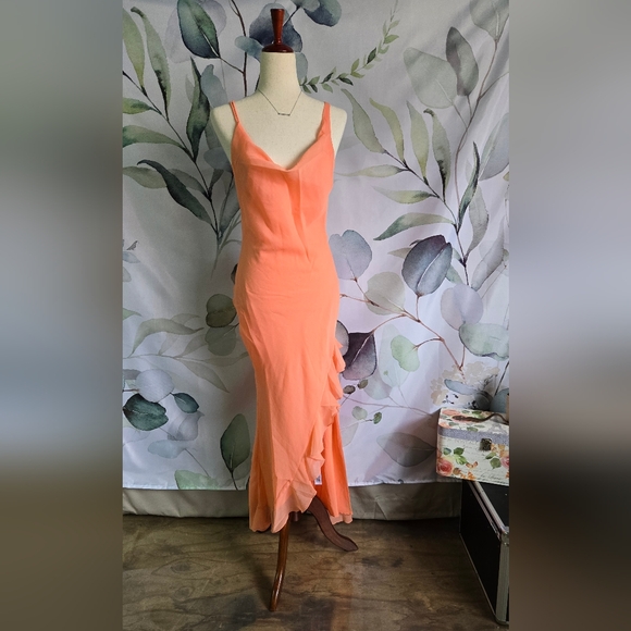 ASOS | Cami Cowl Neck & Ruffle Slit Prom Dress in Coral sz 6 - Picture 1 of 12